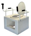 Front Right Side View Of The Throne Buttler Powered Toilet Lift Chair TLFE001 Shown In The Lowered Flat Position