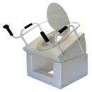 Front Right Side View Of The Throne Buttler Powered Toilet Lift Chair TLFE001 Shown In The Raised Position