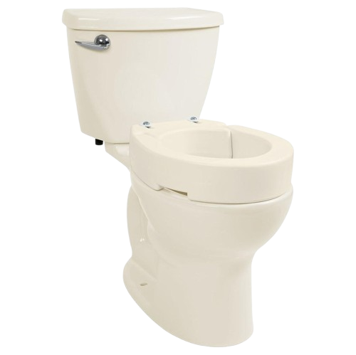 Front Right Side View Of The Vive Health Toilet Seat Riser On A Toilet Bowl