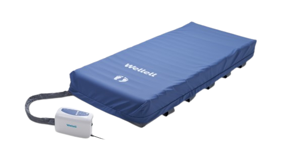 Front Right Side View Of The Wellell Domus Auto: Automatic Pressure Redistribution Mattress System Shown With Cover Over Mattress