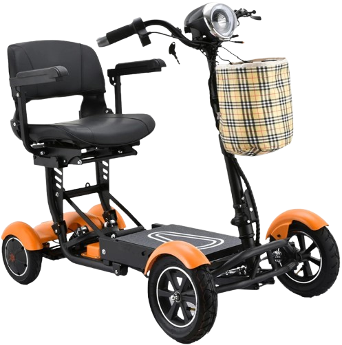 Front Right View Of The Bangeran Dragon EX Mobility Scooter Shown In Orange Color