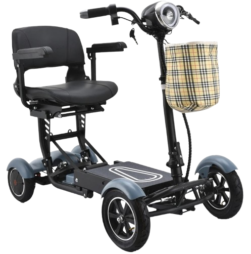 Front Right View Of The Bangeran Dragon EX Mobility Scooter Shown In Sky Blue Color