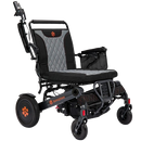 Front Right View Of The Bangeran Mammoth EX Automatic Folding Electric Wheelchair Shown In Black And Orange Color With Right Hand Armrest Raised