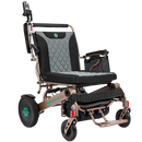 Front Right View Of The Bangeran Mammoth EX Electric Wheelchair Shown With Brown And Teal Color With Right Armrest Raised