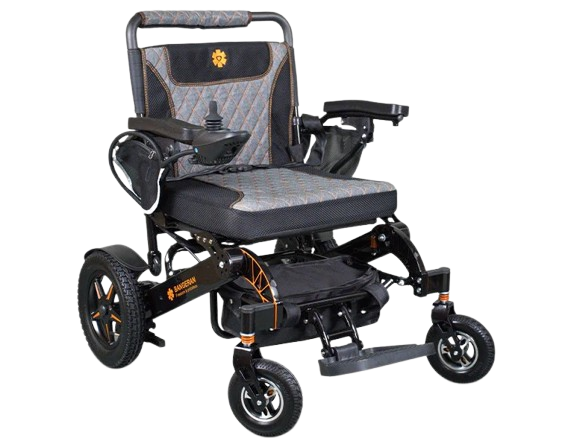 Front Right View Of The Bangeran Mammoth Electric Wheelchair Shown With Black Color