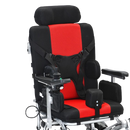 Front Right View Of The Bangeran Pegasus Cerebral Palsy Kids Electric Wheelchair Shown In Red Color