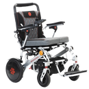 Front Right View Of The Bangeran Pegasus Kids Pediatric Electric Wheelchair Shown In Silver And Red Color
