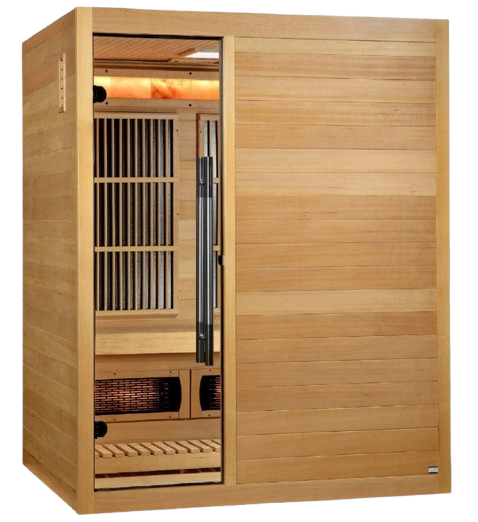 Front Right View Of The Golden Designs Soria 3-Person Full Spectrum EMF Hybrid Indoor Sauna | GDI-8330-01