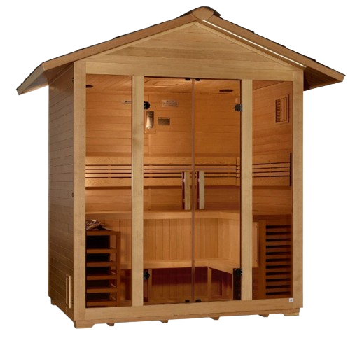 Front Right View Of The Golden Designs Vorarlberg 5-Person Outdoor Sauna | GDI-8105-01