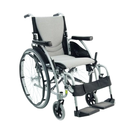 Front Right View Of The Karman S-Ergo 125 Wheelchair Shown With Gray Cushions And Silver Frame