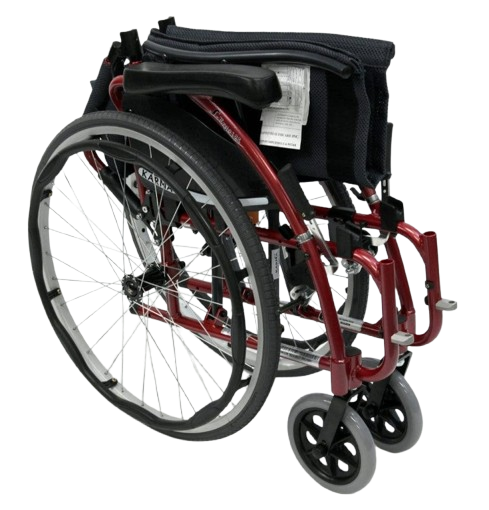 Front Right View Of The Karman S-Ergo 125 Wheelchair Shown With Red Frame In The Folded Position