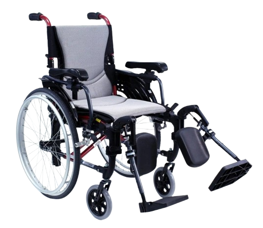 Front Right View Of The Karman S-Ergo 305 Wheelchair Shown With Rose Red Frame And Elevating Leg Rests