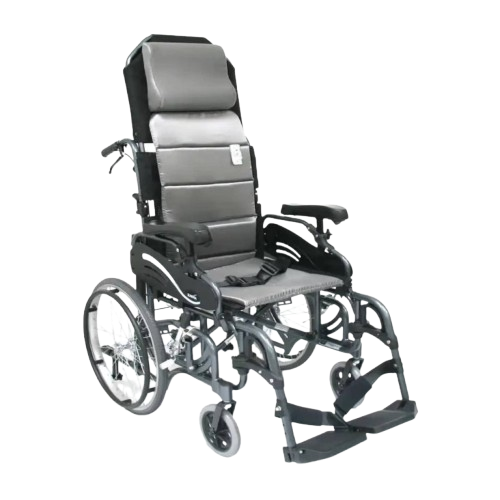 Front Right View Of The Karman VIP-515 Tilt-In-Space Wheelchair Shown In The Seated Position