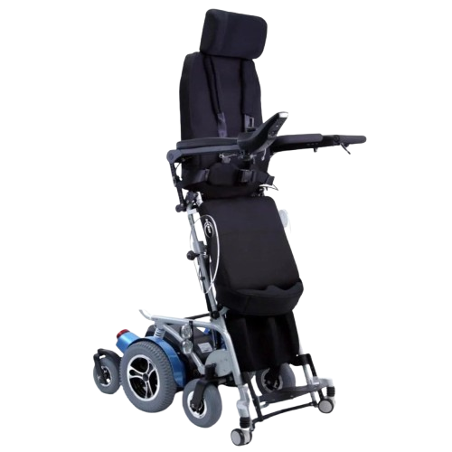 Front Right View Of The Karman XO-505 Power Standing Wheelchair In The Upright Position