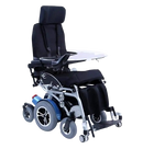 Front Right View Of The Karman XO-505 Power Standing Wheelchair Shown In Chair Position With Food Tray