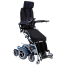 Front Right View Of The Karman XO-505 Power Standing Wheelchair Shown In The Middle Upright Position