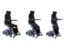 Front Right View Of The Karman XO-505 Power Standing Wheelchair Shown In Various Positions Leading To The Upright Position