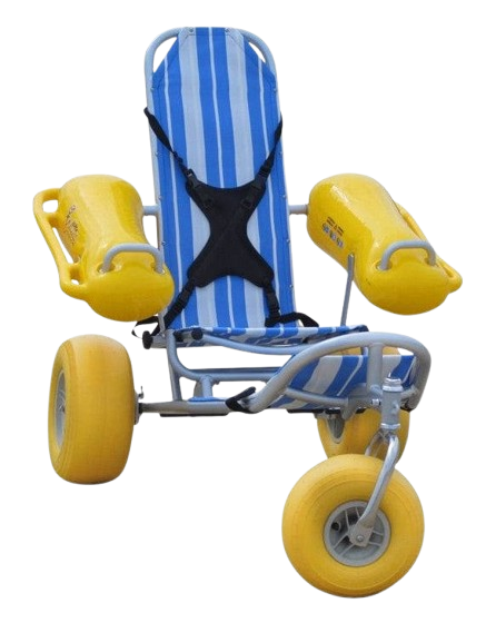 Front View Of The AccessRec WaterWheels Floating Beach Wheelchair