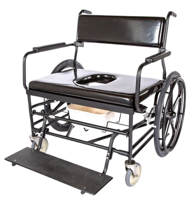 Front View Of The ActiveAid 720 Bariatric Shower Commode Chair Shown With Black Frame Color