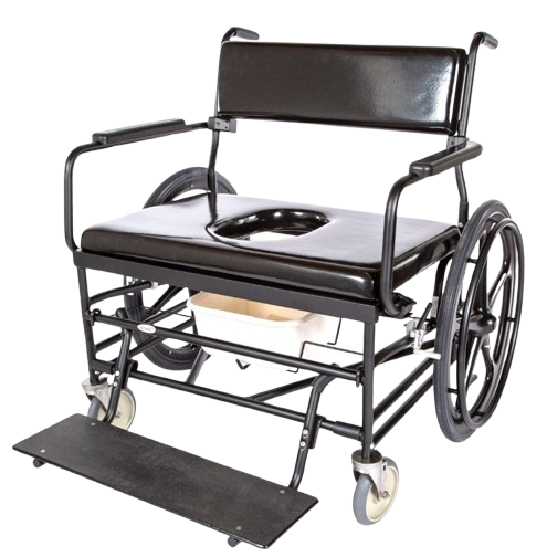 Front View Of The ActiveAid 720 Bariatric Shower Commode Chair Shown With Black Frame Color