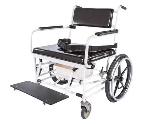 Front View Of The ActiveAid 720 Bariatric Shower Commode Chair Shown With White Frame Color