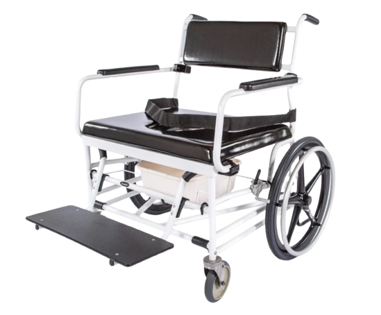 Front View Of The ActiveAid 720 Bariatric Shower Commode Chair Shown With White Frame Color