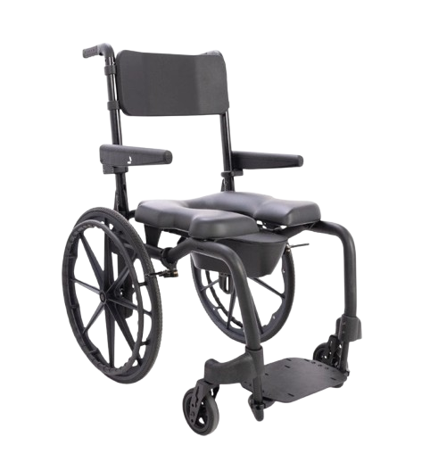 Front View Of The ActiveAid SC Self-Propelled Shower Commode Chair Shown With Black Frame