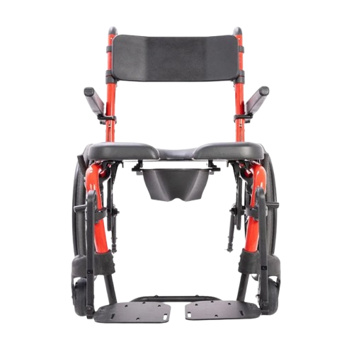 Front View Of The ActiveAid SC Self-Propelled Shower Commode Chair Shown With Red Frame Color