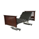 Front View Of The Assured Comfort Mobile Hi Low Adjustable Bed In The Elevated Height Position With Articulation Shown In Mahogany Finish Mission Style Headboard And Footboard