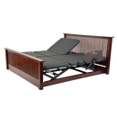 Front View Of The Assured Comfort Platform Hi Low Adjustable Bed In The Elevated Height Position Shown In Mission Style Headboard And Footboard With Side Rail And Mahogany Finish