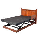 Front View Of The Assured Comfort Platform Hi Low Adjustable Bed In The Elevated Height Position Shown In Raised Panel Style Headboard With Side Rail And Cherry Finish