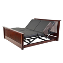 Front View Of The Assured Comfort Platform Hi Low Adjustable Bed In The Elevated Height Position With Articulation Shown In Mission Style Headboard And Footboard With Side Rail And Mahogany Finish