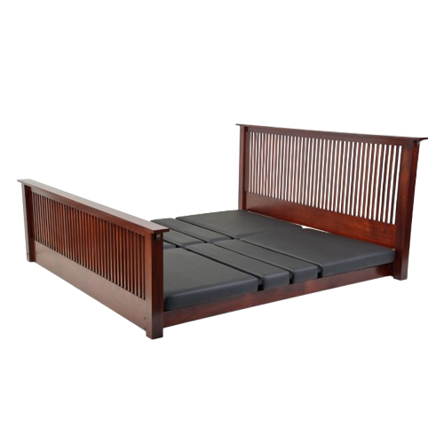 Front View Of The Assured Comfort Platform Hi Low Adjustable Bed In The Flat Height Position Shown In Mission Style Headboard And Footboard With Mahogany Finish