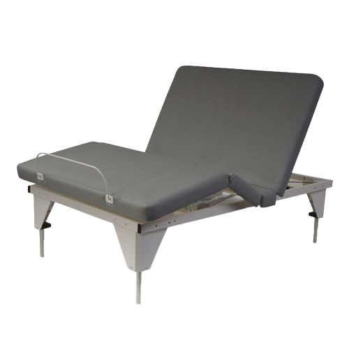 Front View Of The Assured Comfort Signature Hi Low Adjustable Bed In Elevated Height Position And Articulation Shown With No Headboard Or Footboard