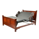 Front View Of The Assured Comfort Signature Hi Low Adjustable Bed In Elevated Height Position And Articulation With Two Side Rails Shown In Cherry Finish With Raised Panel Headboard And Footboard