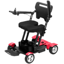 Front View Of The Bangeran Titan Electric Wheelchair Shown In Red Color With Raised Armrest