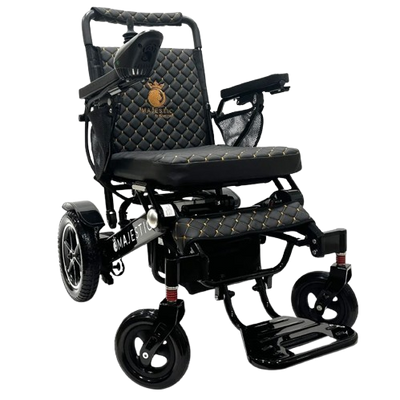 Front View Of The ComfyGo IQ 8000 Electric Wheelchair Shown In Black Color With Black Frame