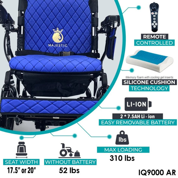 Front View Of The ComfyGo IQ 9000 Electric Wheelchair Highlighting The Features Of The Auto Recline Model