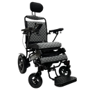 Front View Of The ComfyGo IQ 9000 Electric Wheelchair Shown In Gray Colored Cushions And Black Frame