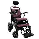 Front View Of The ComfyGo IQ 9000 Electric Wheelchair Shown In Purple Colored Cushions And Black Frame