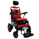 Front View Of The ComfyGo IQ 9000 Electric Wheelchair Shown In Red Colored Cushions And Black Frame