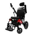 Front View Of The ComfyGo IQ 9000 Electric Wheelchair Shown In Standard Colored Cushions And Black And Red Frame With Raised Armrests