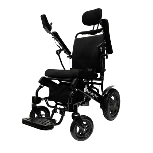 Front View Of The ComfyGo IQ 9000 Electric Wheelchair Shown In Standard Colored Cushions And Black Frame