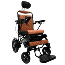 Front View Of The ComfyGo IQ 9000 Electric Wheelchair Shown In Taba Colored Cushions And Black Frame