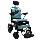 Front View Of The ComfyGo IQ 9000 Electric Wheelchair Shown In Teal Colored Cushions And Black Frame