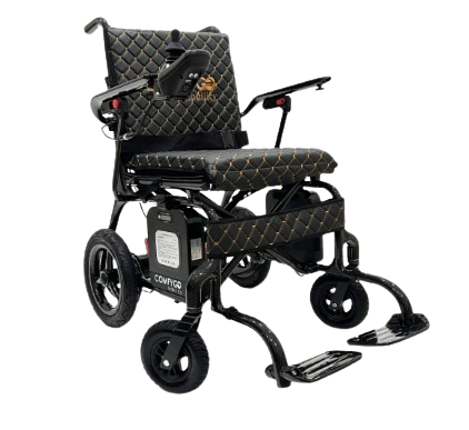 Front View Of The ComfyGo Phoenix Carbon Fiber Electric Wheelchair In Black Color