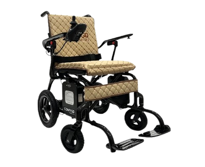 Front View Of The ComfyGo Phoenix Carbon Fiber Electric Wheelchair In Coffee Color