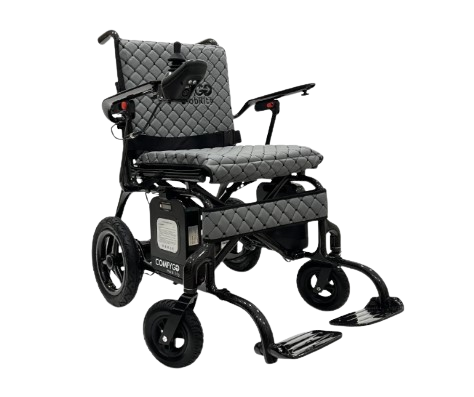 Front View Of The ComfyGo Phoenix Carbon Fiber Electric Wheelchair In Gray Color