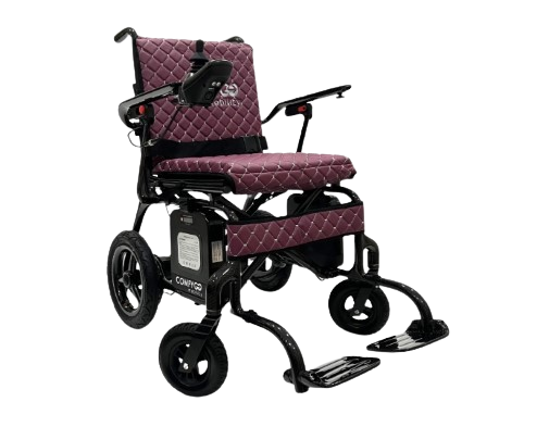 Front View Of The ComfyGo Phoenix Carbon Fiber Electric Wheelchair In Purple Color