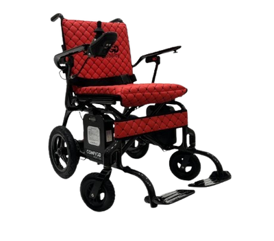 Front View Of The ComfyGo Phoenix Carbon Fiber Electric Wheelchair In Red Color